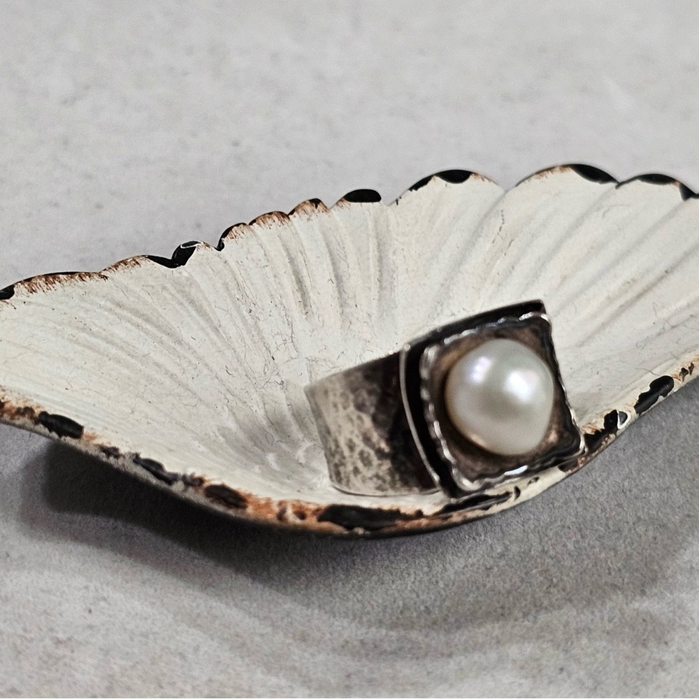 Silpada Rustic 925 Hammered Silver Pearl Ring Size 6 - Picture 10 of 15